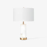 Modern Alabaster Table Lamp with White Fabric Shade and Metal Accents for Living Rooms