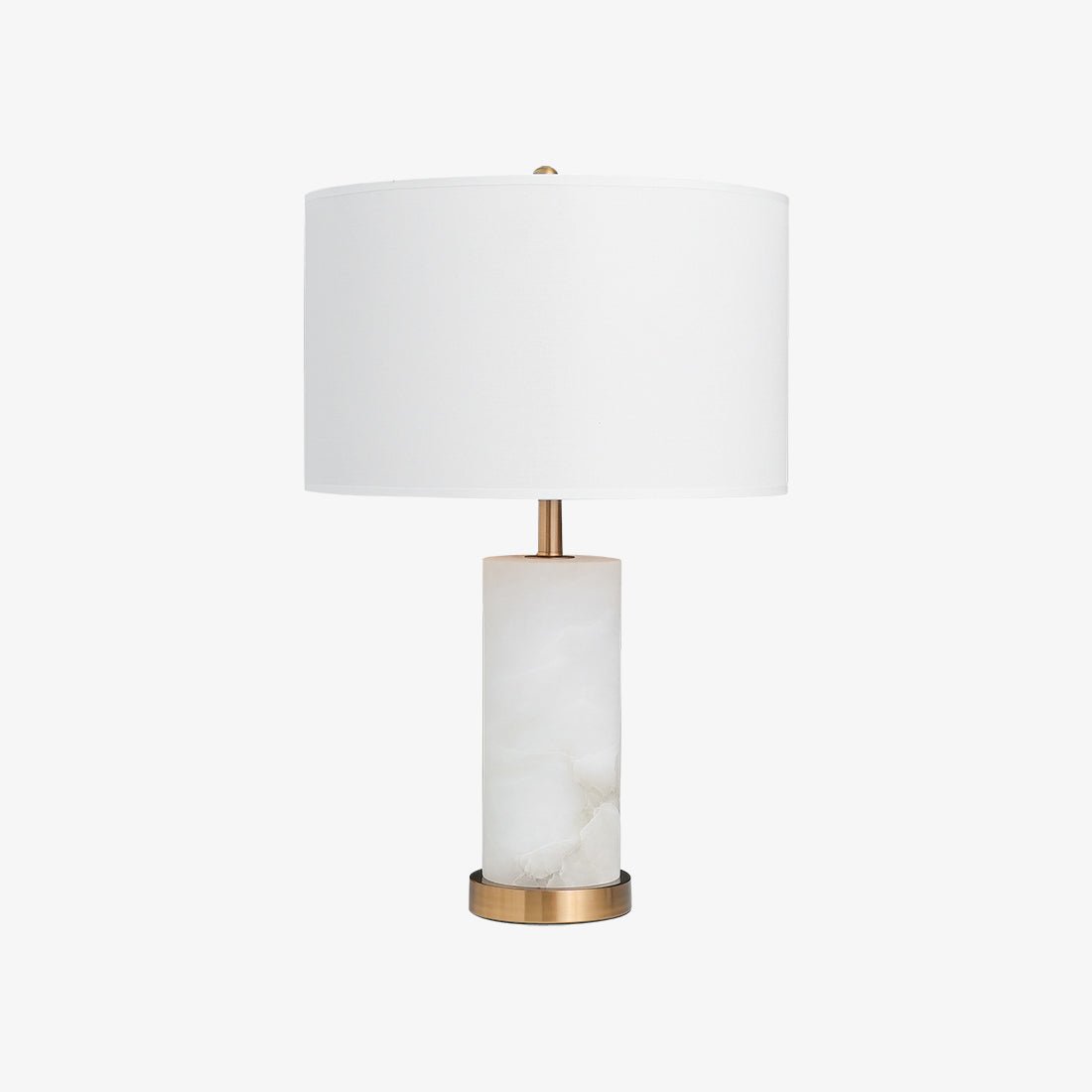 Modern Alabaster Table Lamp with White Fabric Shade and Metal Accents for Living Rooms
