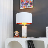 Modern Alabaster Table Lamp with White Fabric Shade and Metal Accents for Living Rooms