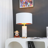 Modern Alabaster Table Lamp with White Fabric Shade and Metal Accents for Living Rooms