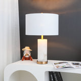 Modern Alabaster Table Lamp with White Fabric Shade and Metal Accents for Living Rooms