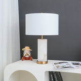 Modern Alabaster Table Lamp with White Fabric Shade and Metal Accents for Living Rooms
