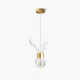 Modern Brass and Crystal Deer Pendant Light Whimsical LED Hanging Lamp for Bedroom
