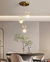 Modern Brass and Crystal Deer Pendant Light Whimsical LED Hanging Lamp for Bedroom