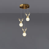 Modern Brass and Crystal Deer Pendant Light Whimsical LED Hanging Lamp for Bedroom