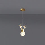 Modern Brass and Crystal Deer Pendant Light Whimsical LED Hanging Lamp for Bedroom