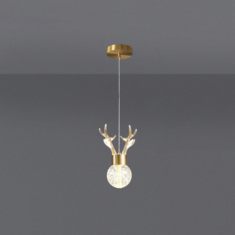 Modern Brass and Crystal Deer Pendant Light Whimsical LED Hanging Lamp for Bedroom