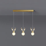 Modern Brass and Crystal Deer Pendant Light Whimsical LED Hanging Lamp for Bedroom