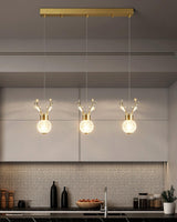 Modern Brass and Crystal Deer Pendant Light Whimsical LED Hanging Lamp for Bedroom