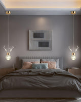 Modern Brass and Crystal Deer Pendant Light Whimsical LED Hanging Lamp for Bedroom