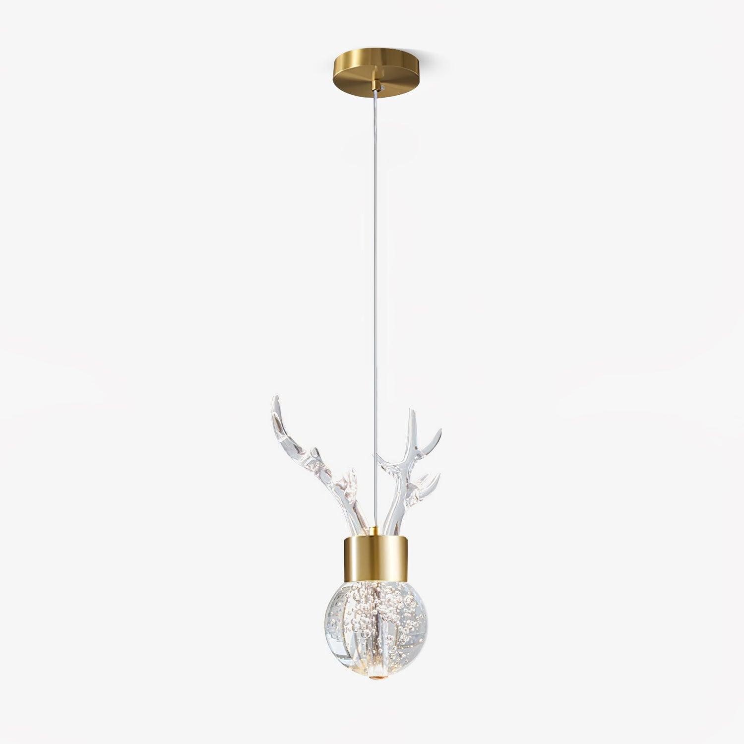 Modern Brass and Crystal Deer Pendant Light Whimsical LED Hanging Lamp for Bedroom