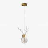 Modern Brass and Crystal Deer Pendant Light Whimsical LED Hanging Lamp for Bedroom