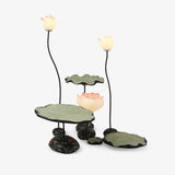 Elegant Lotus Resin Floor Lamp Floral Decorative Standing Light for Living Room