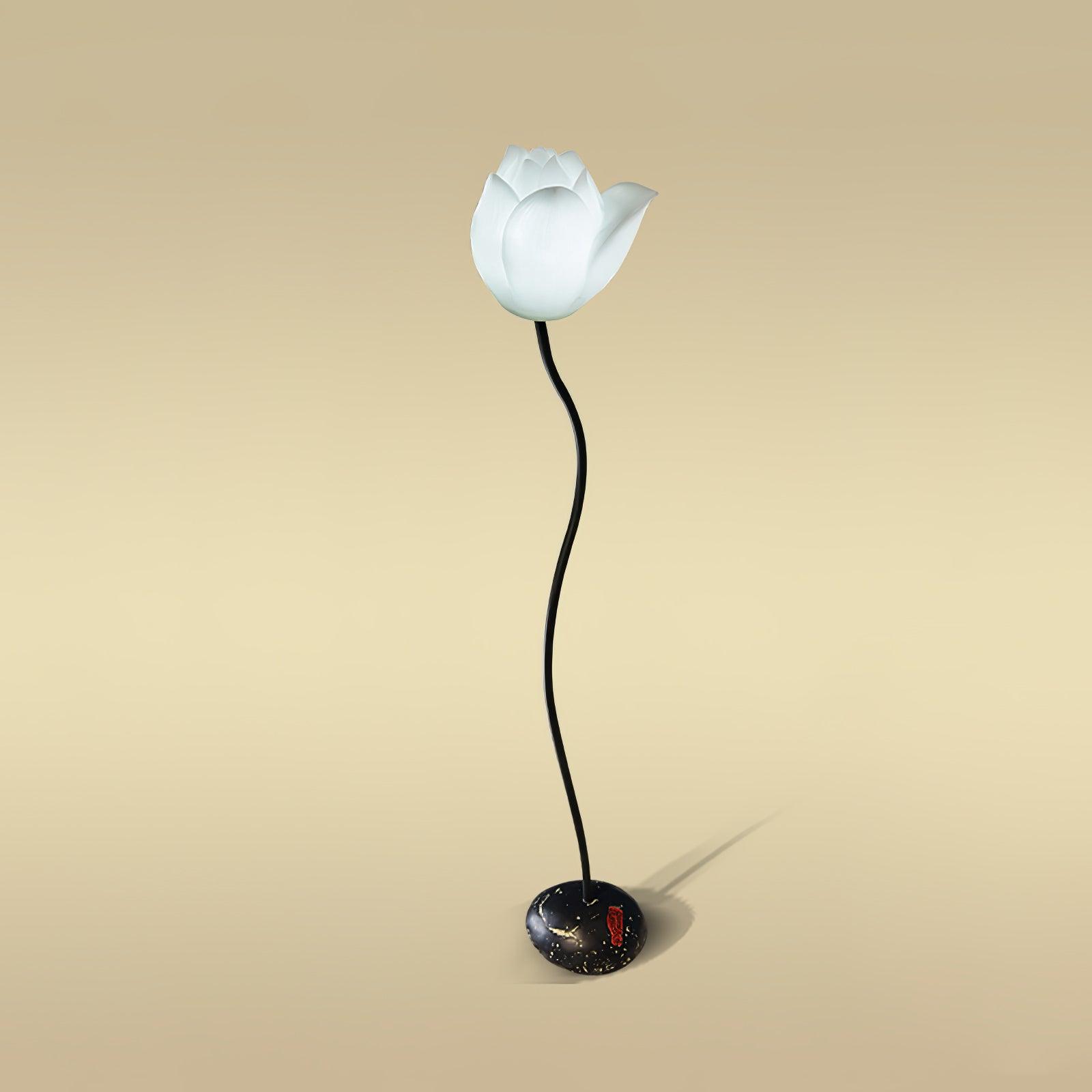 Elegant Lotus Resin Floor Lamp Floral Decorative Standing Light for Living Room