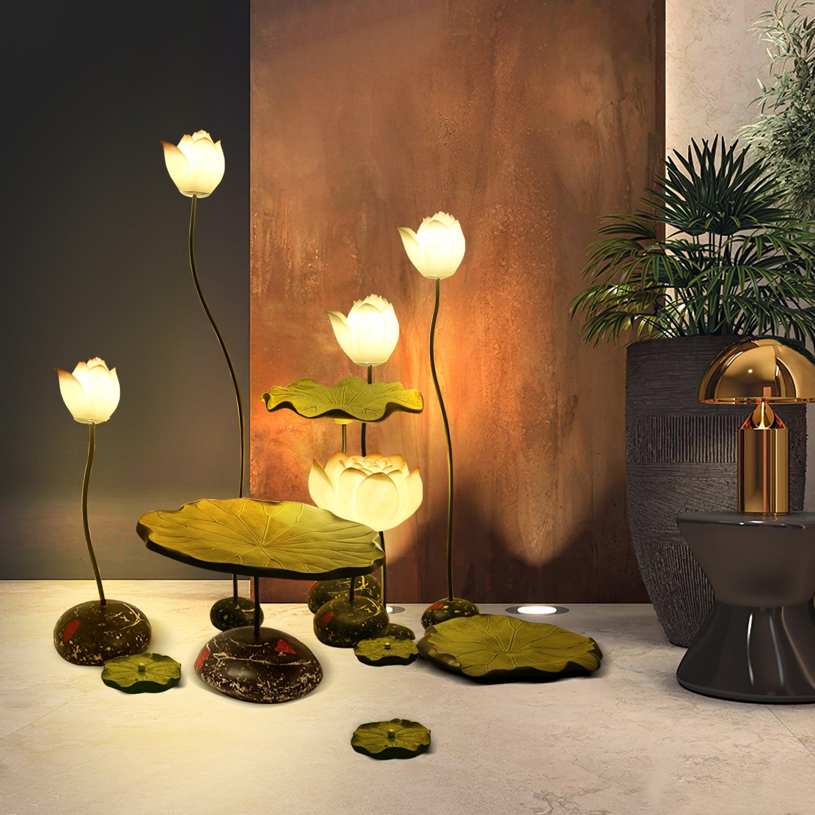 Elegant Lotus Resin Floor Lamp Floral Decorative Standing Light for Living Room