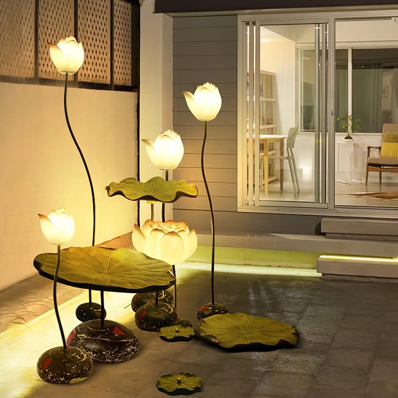 Elegant Lotus Resin Floor Lamp Floral Decorative Standing Light for Living Room
