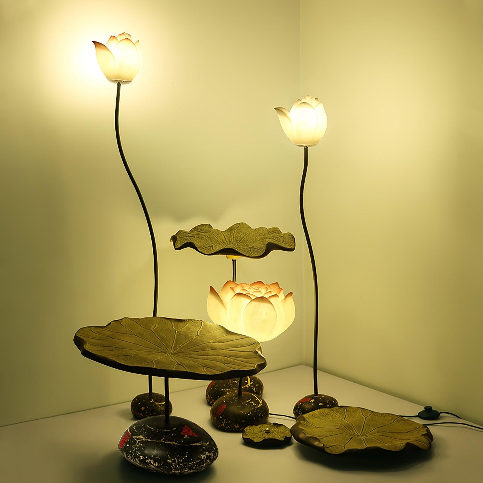 Elegant Lotus Resin Floor Lamp Floral Decorative Standing Light for Living Room