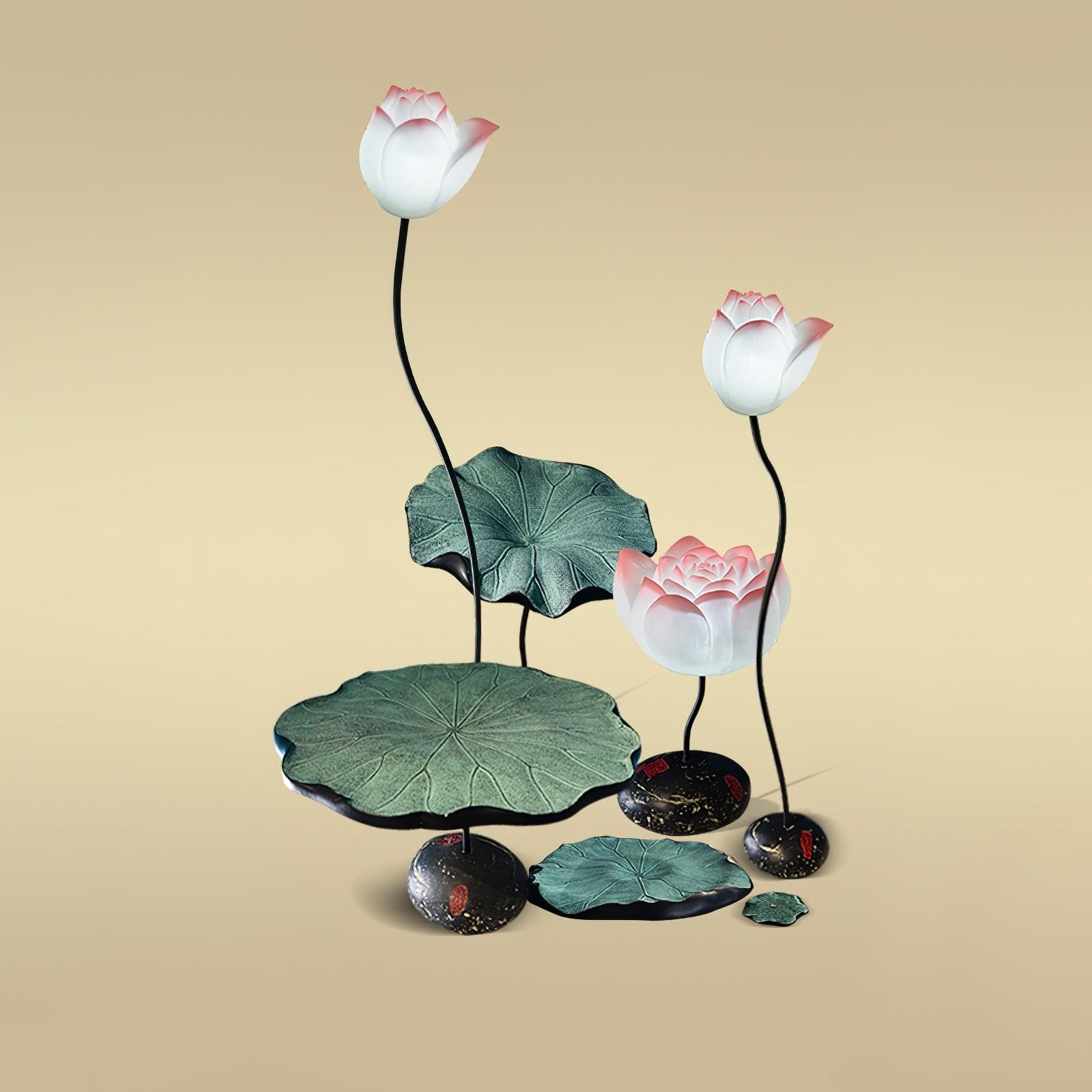 Elegant Lotus Resin Floor Lamp Floral Decorative Standing Light for Living Room