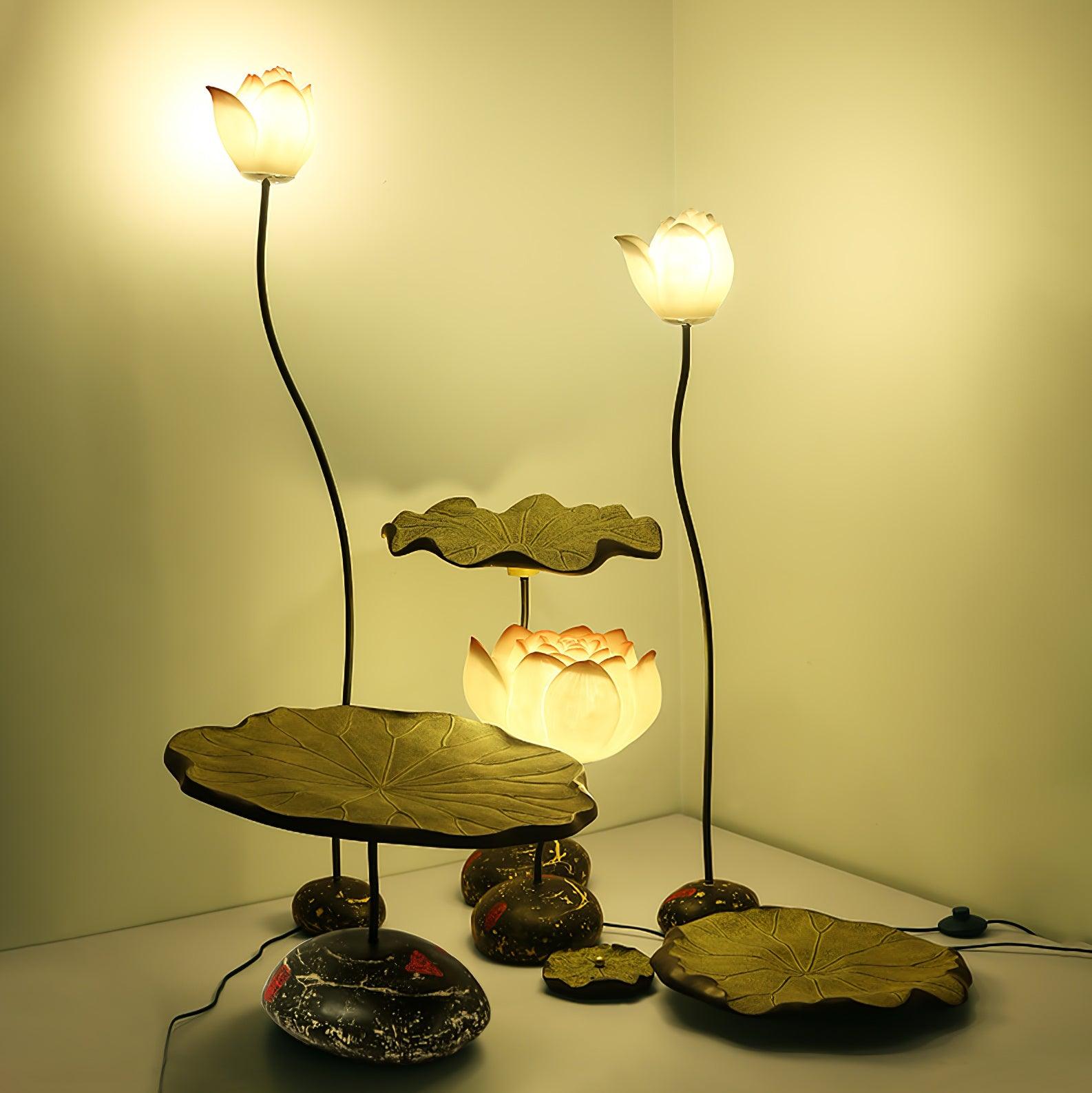 Elegant Lotus Resin Floor Lamp Floral Decorative Standing Light for Living Room