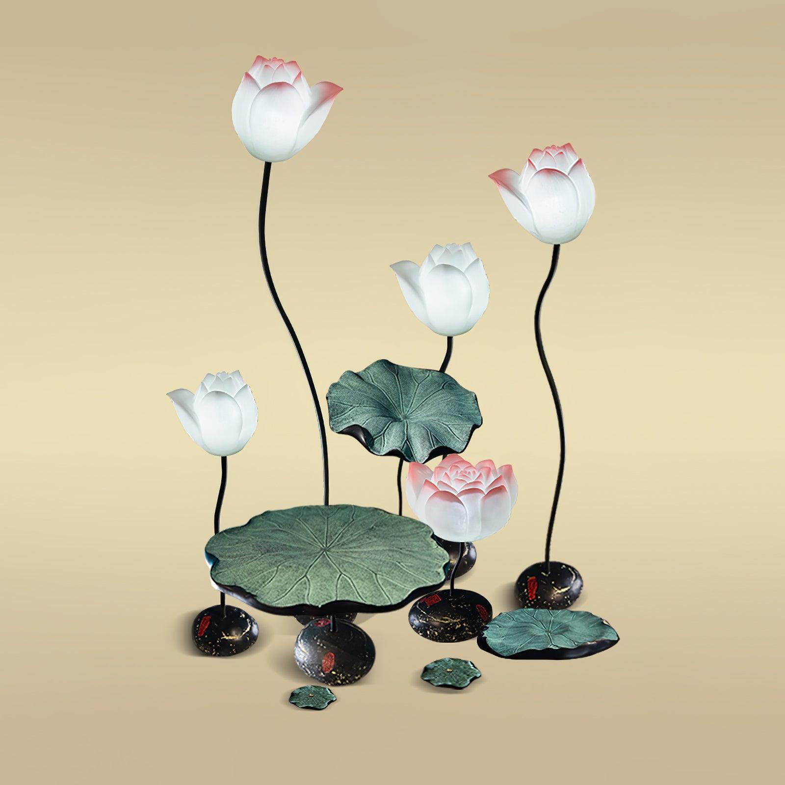 Elegant Lotus Resin Floor Lamp Floral Decorative Standing Light for Living Room