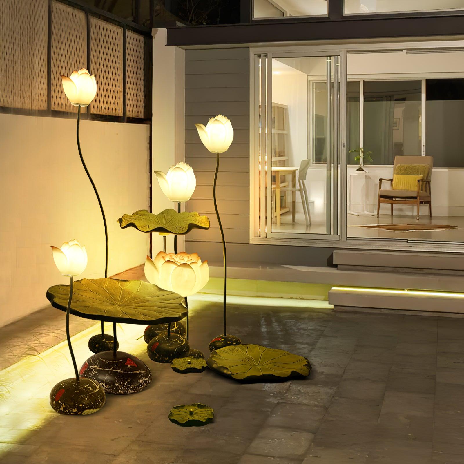 Elegant Lotus Resin Floor Lamp Floral Decorative Standing Light for Living Room