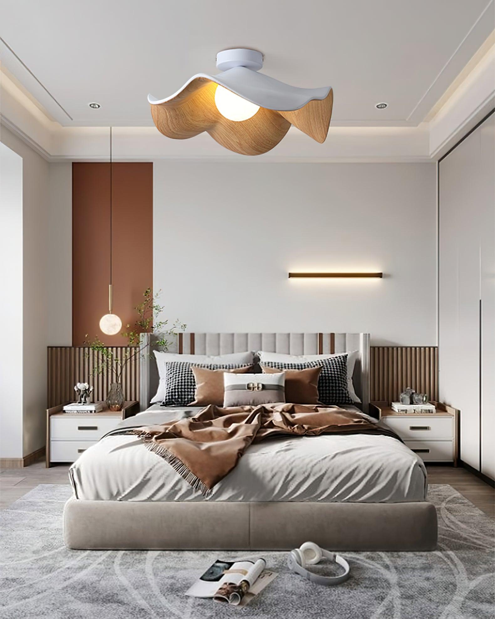 Elegant Resin Lotus Leaf Ceiling Lamp for Modern Interior Design and Ambient Home Lighting