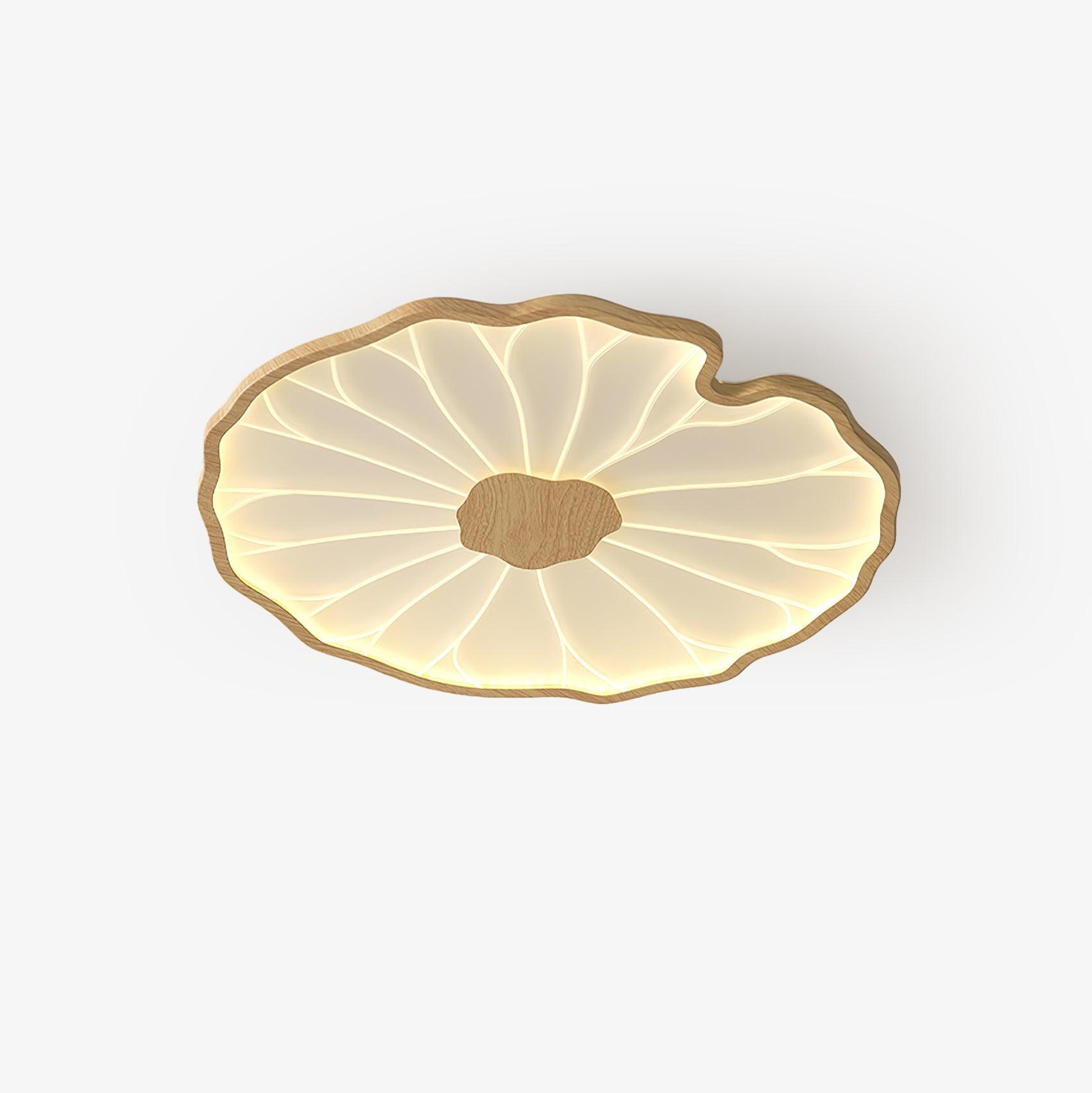 Modern Lotus Leaf Acrylic LED Ceiling Light Wood Grain Finish Flush Mount Lamp for Living Room