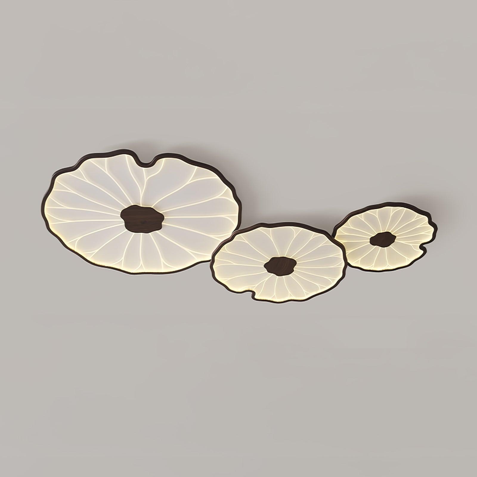 Modern Lotus Leaf Acrylic LED Ceiling Light Wood Grain Finish Flush Mount Lamp for Living Room