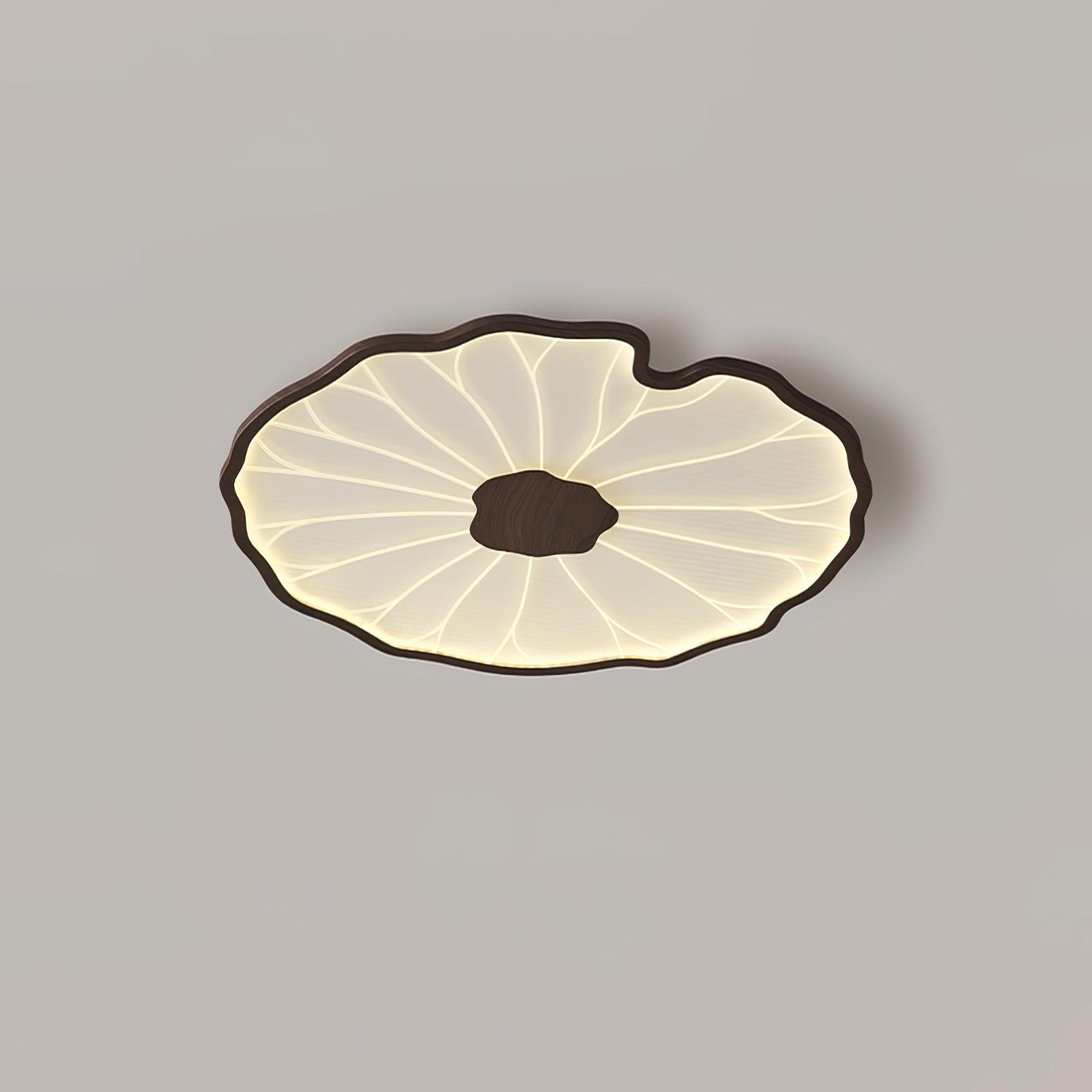 Modern Lotus Leaf Acrylic LED Ceiling Light Wood Grain Finish Flush Mount Lamp for Living Room