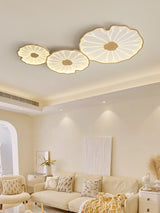Modern Lotus Leaf Acrylic LED Ceiling Light Wood Grain Finish Flush Mount Lamp for Living Room