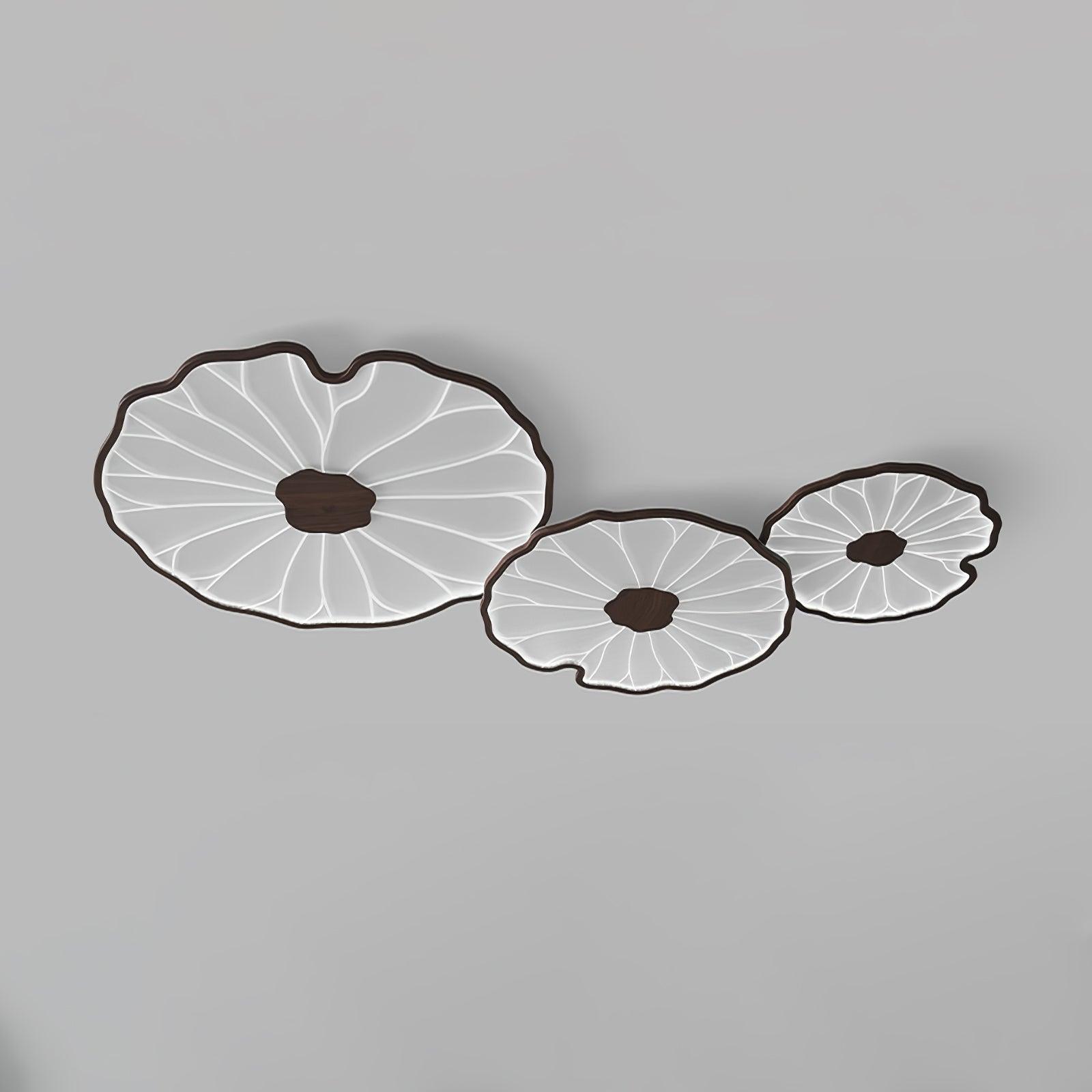 Modern Lotus Leaf Acrylic LED Ceiling Light Wood Grain Finish Flush Mount Lamp for Living Room