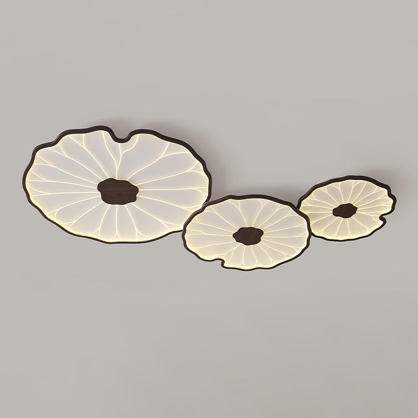 Modern Lotus Leaf Acrylic LED Ceiling Light Wood Grain Finish Flush Mount Lamp for Living Room