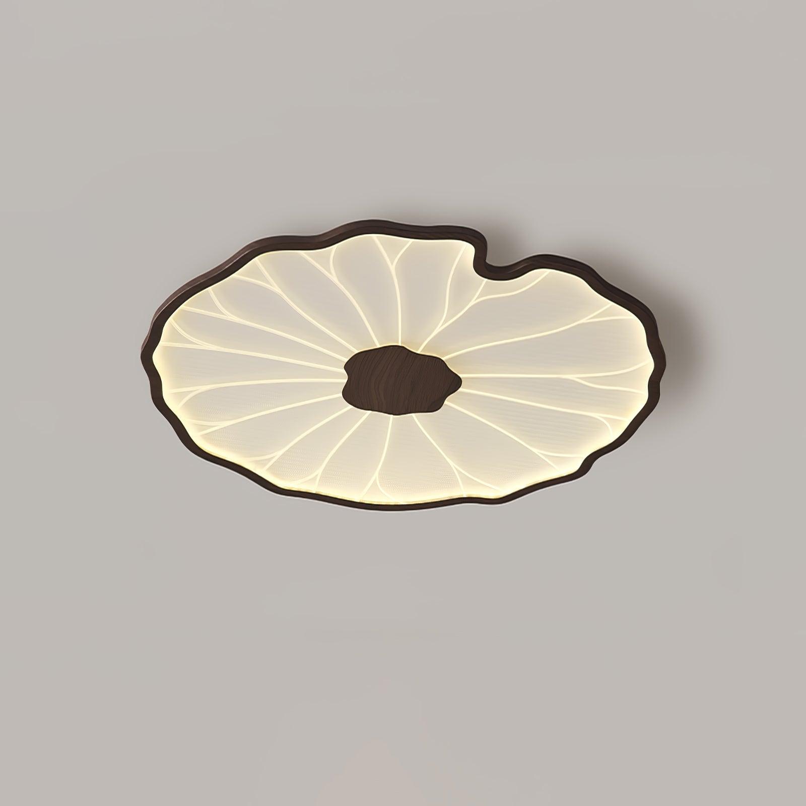 Modern Lotus Leaf Acrylic LED Ceiling Light Wood Grain Finish Flush Mount Lamp for Living Room