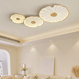 Modern Lotus Leaf Acrylic LED Ceiling Light Wood Grain Finish Flush Mount Lamp for Living Room