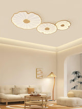 Modern Lotus Leaf Acrylic LED Ceiling Light Wood Grain Finish Flush Mount Lamp for Living Room