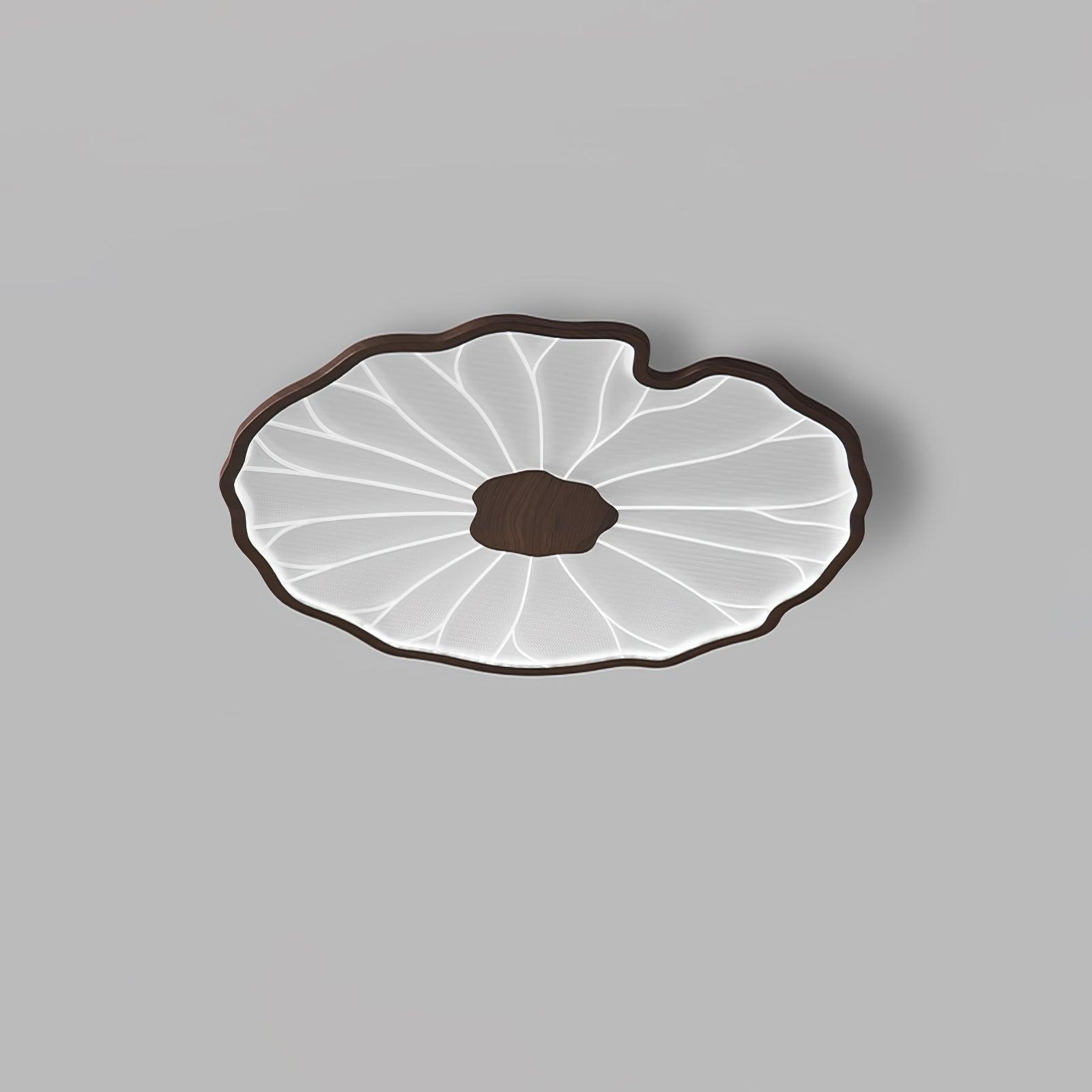 Modern Lotus Leaf Acrylic LED Ceiling Light Wood Grain Finish Flush Mount Lamp for Living Room