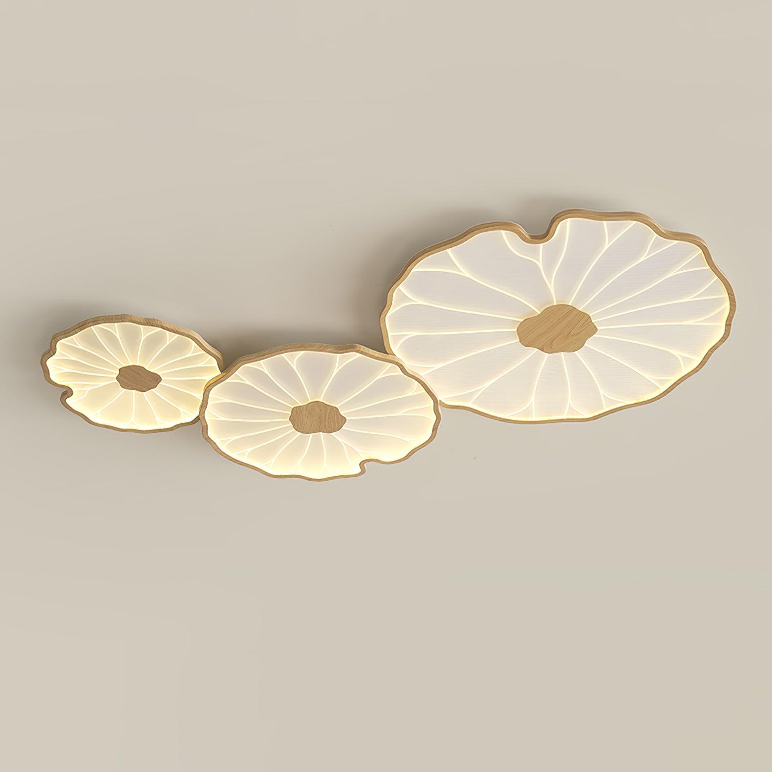 Modern Lotus Leaf Acrylic LED Ceiling Light Wood Grain Finish Flush Mount Lamp for Living Room