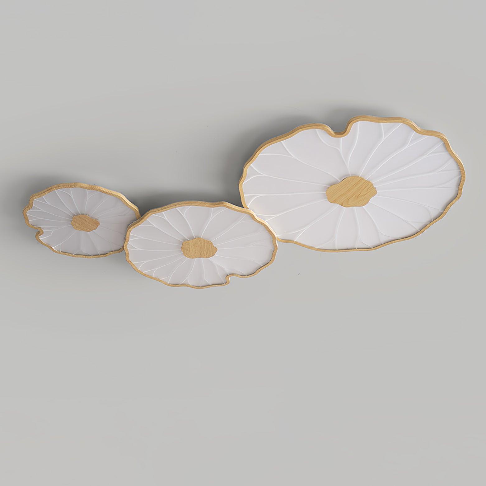 Modern Lotus Leaf Acrylic LED Ceiling Light Wood Grain Finish Flush Mount Lamp for Living Room