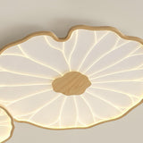 Modern Lotus Leaf Acrylic LED Ceiling Light Wood Grain Finish Flush Mount Lamp for Living Room