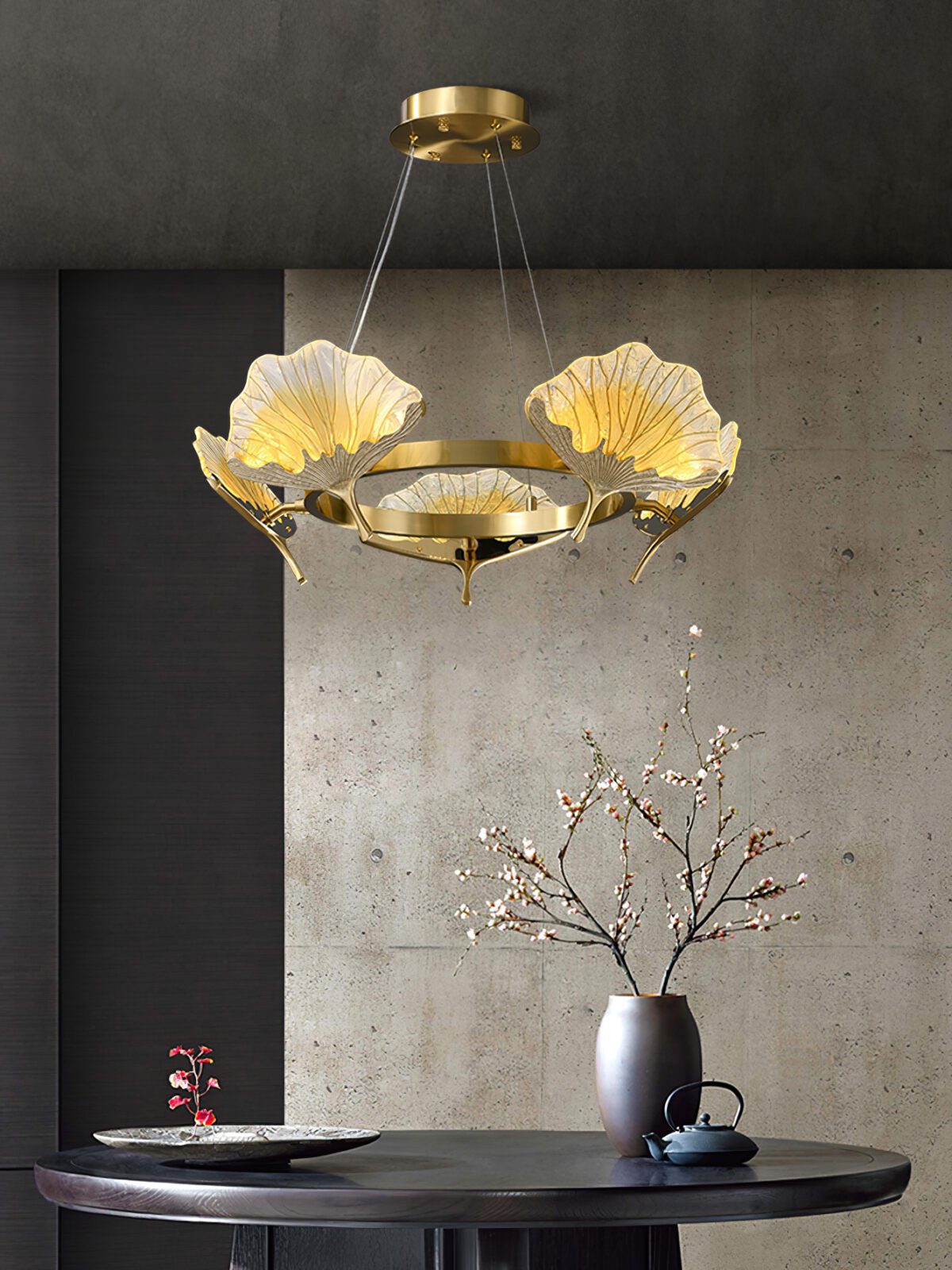 elegant-lotus-leaf-enamel-stained-glass-brass-chandelier-for-luxury-dining-and-living-spaces