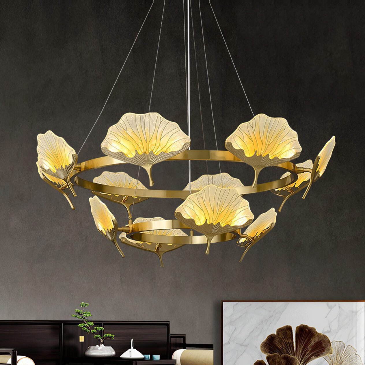 elegant-lotus-leaf-enamel-stained-glass-brass-chandelier-for-luxury-dining-and-living-spaces