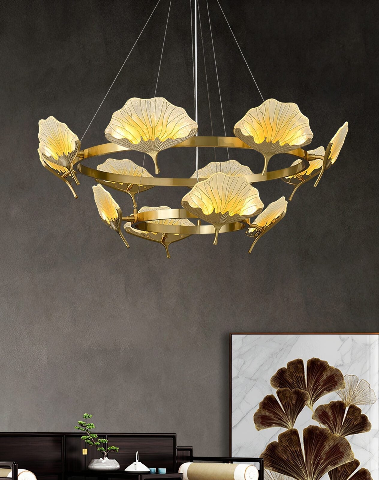 elegant-lotus-leaf-enamel-stained-glass-brass-chandelier-for-luxury-dining-and-living-spaces