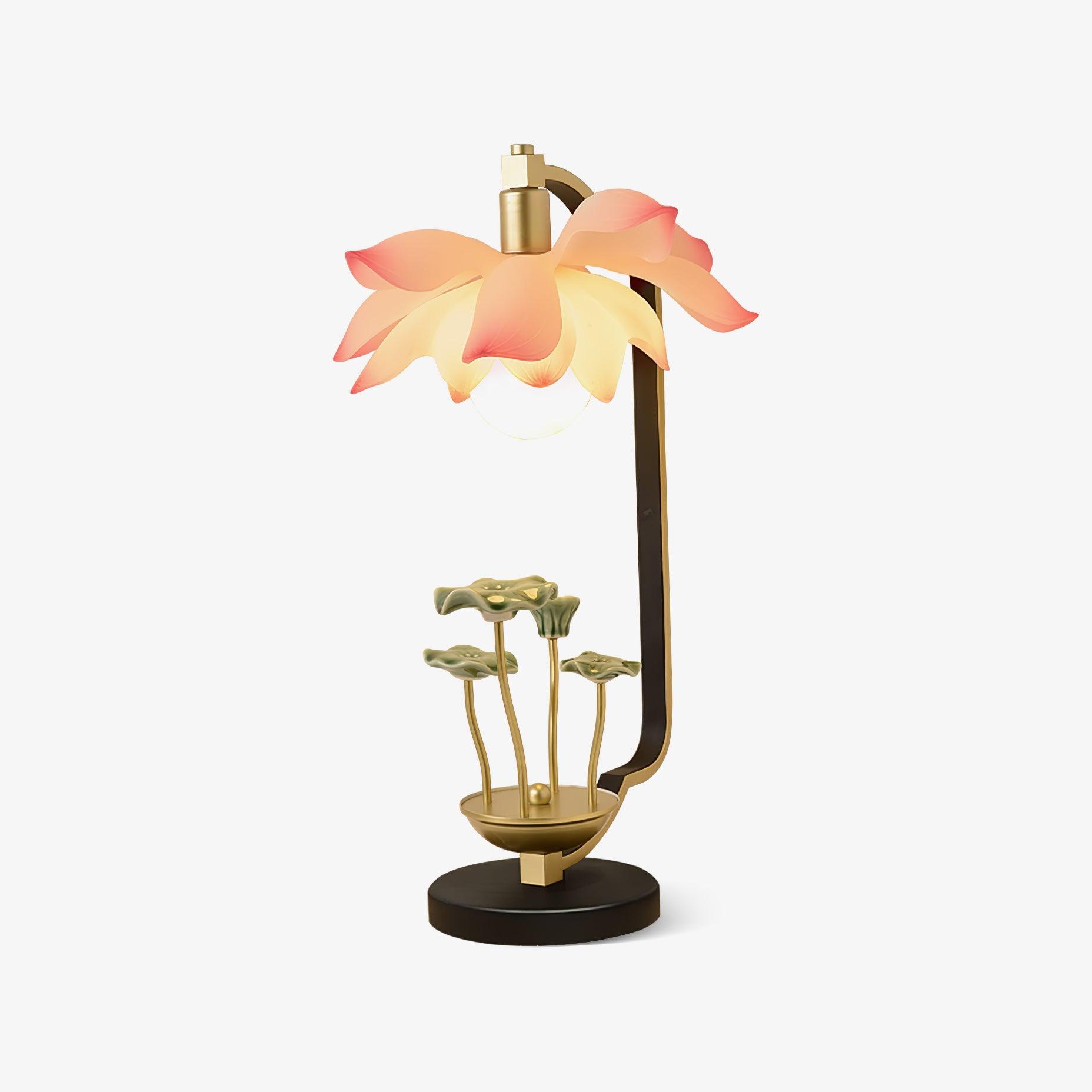 Elegant Lotus Bloom Floral Table Lamp with Resin and Ceramic Flowers