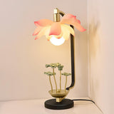 Elegant Lotus Bloom Floral Table Lamp with Resin and Ceramic Flowers