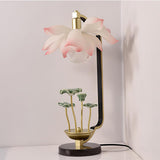 Elegant Lotus Bloom Floral Table Lamp with Resin and Ceramic Flowers