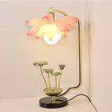 Elegant Lotus Bloom Floral Table Lamp with Resin and Ceramic Flowers