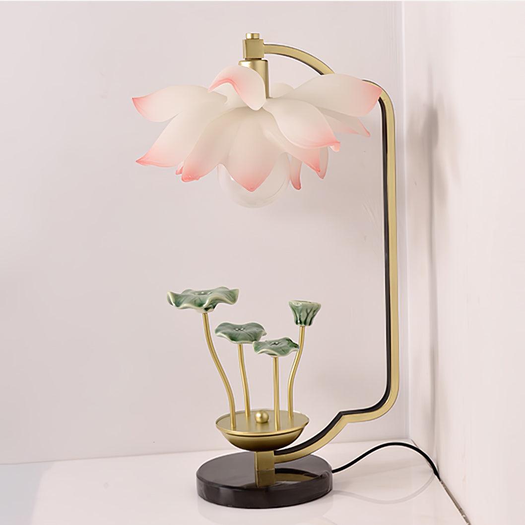 Elegant Lotus Bloom Floral Table Lamp with Resin and Ceramic Flowers