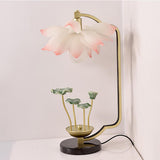 Elegant Lotus Bloom Floral Table Lamp with Resin and Ceramic Flowers