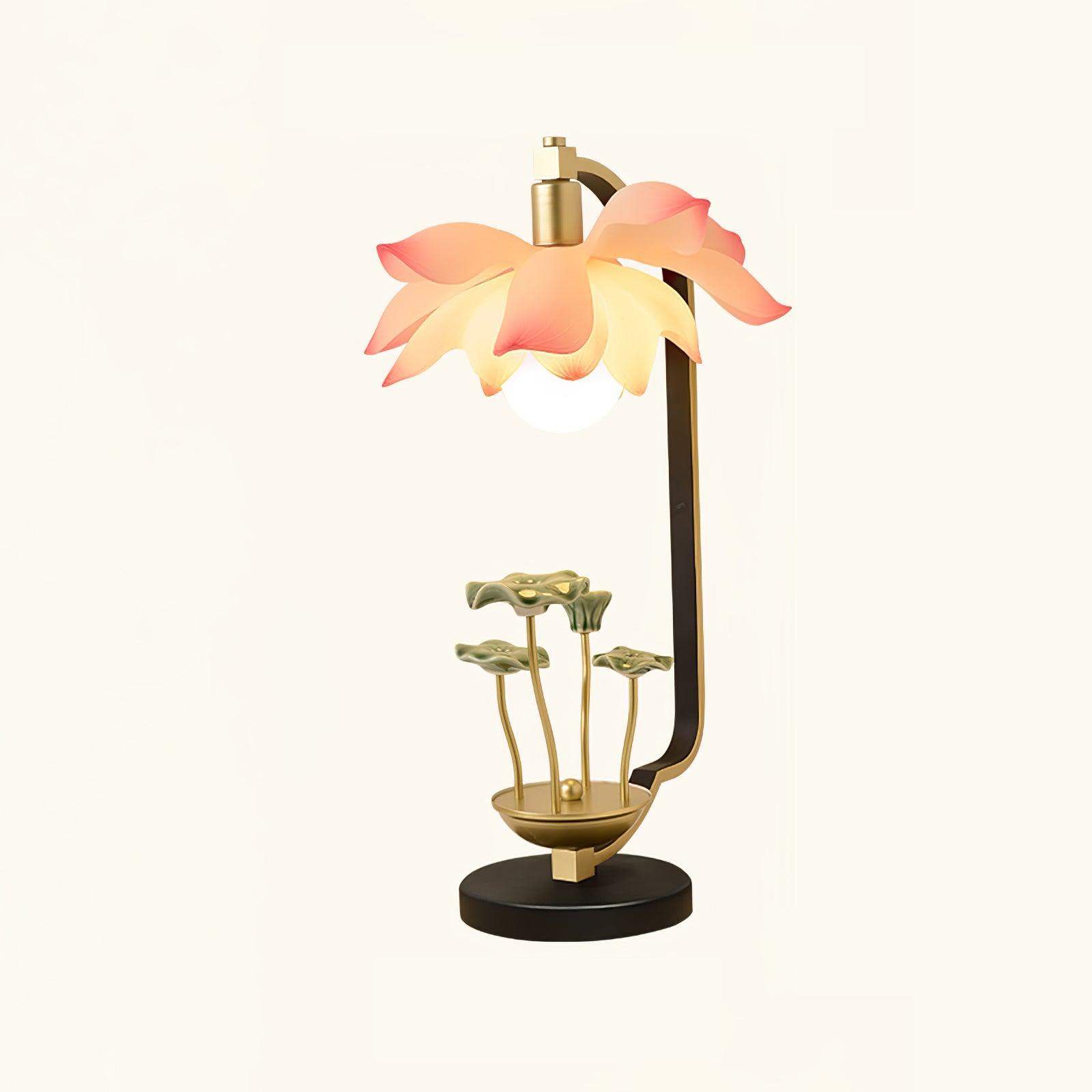 Elegant Lotus Bloom Floral Table Lamp with Resin and Ceramic Flowers