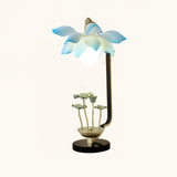 Elegant Lotus Bloom Floral Table Lamp with Resin and Ceramic Flowers